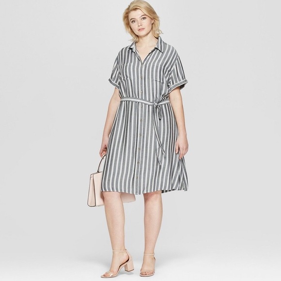 NWOT| Ava & Viv Gray and White Striped Dress - Picture 1 of 6